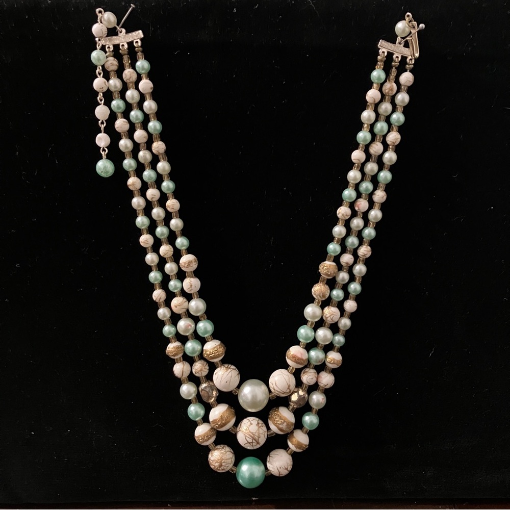 Vintage Beaded 3-Strand Costume Necklace Made in Japan
